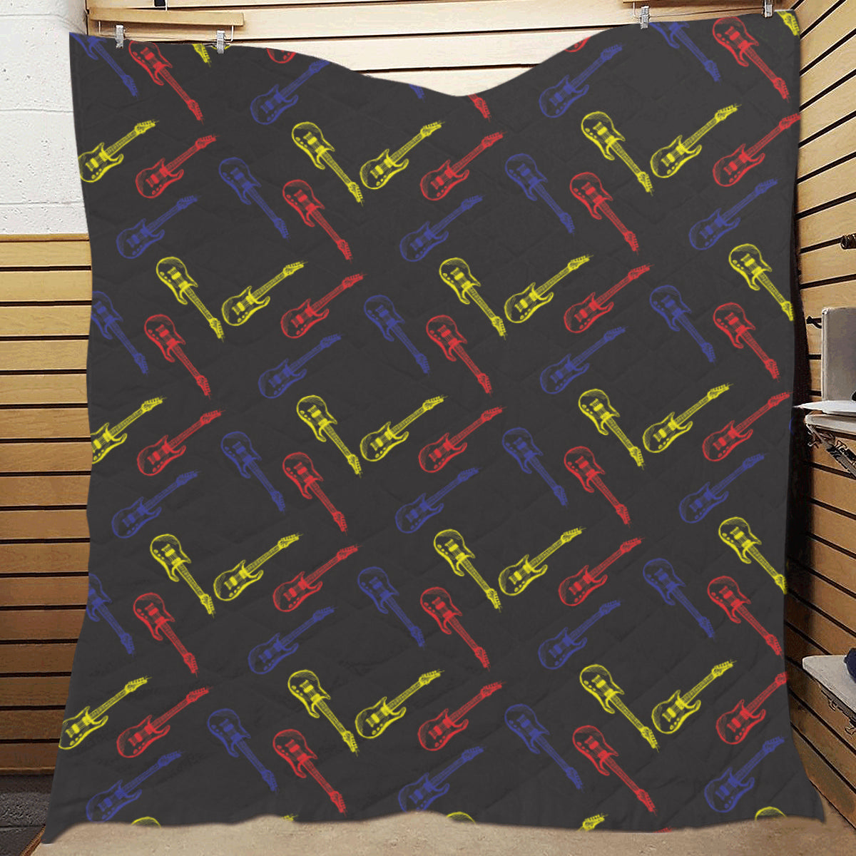 Electric Guitar Pattern Print Design 03 Premium Quilt