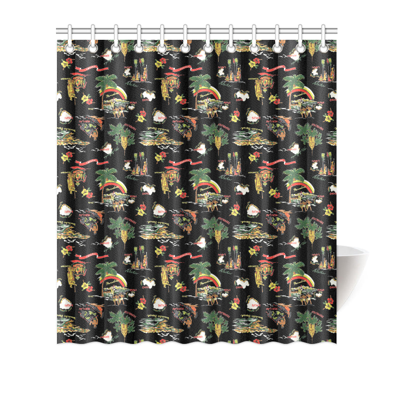 Hawaiian Island Themed Print Shower Curtain