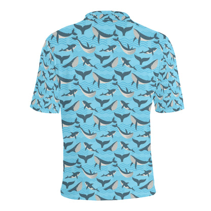 Whale Pattern Design Themed Print Men Polo Shirt