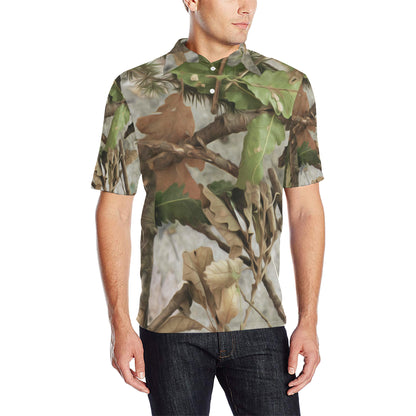 Camo Realistic Tree Forest Print Men Polo Shirt