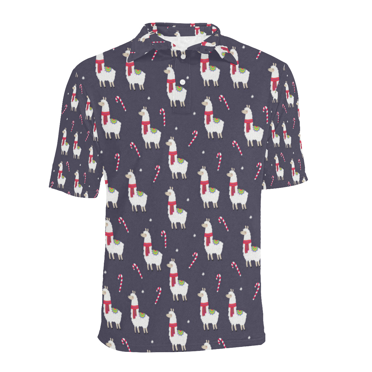 Llama with Candy Cane Themed Print Men Polo Shirt