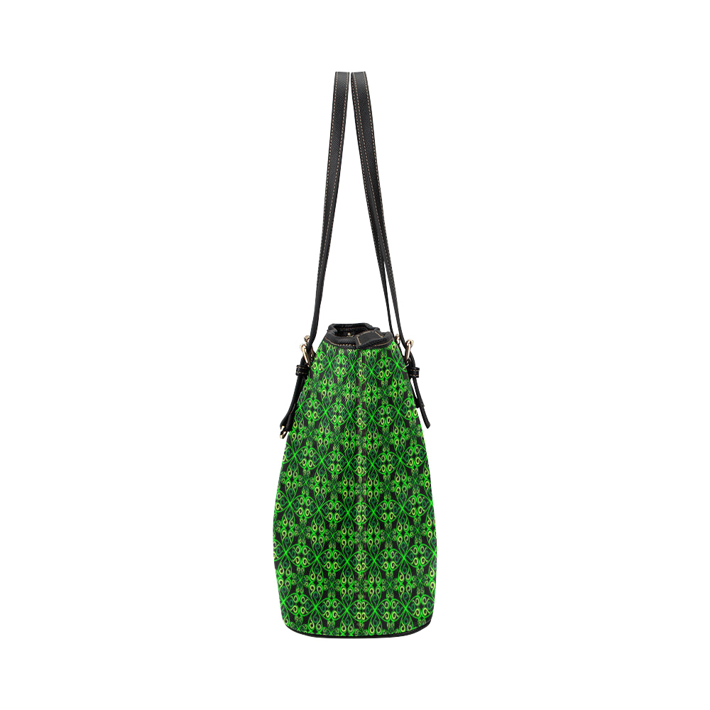 Celtic Green Neon Design Leather Tote Bag