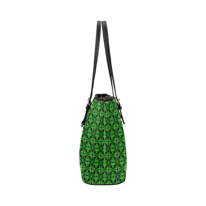 Celtic Green Neon Design Leather Tote Bag