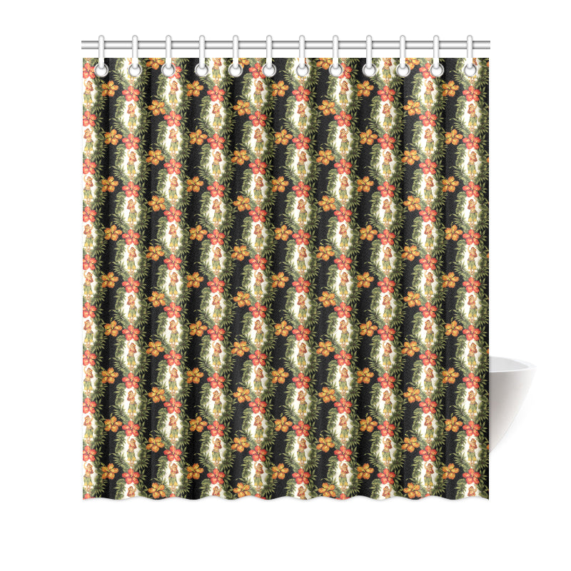 Hawaiian Flower Hula Hibiscus Print Shower Curtain