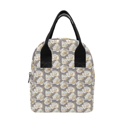 Elegant Grey Flower Print Insulated Lunch Bag