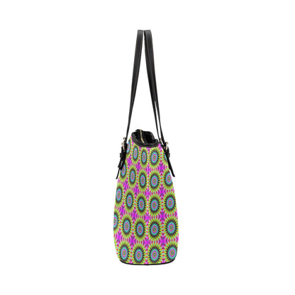 Optical illusion Flower Rainbow Style Leather Tote Bag