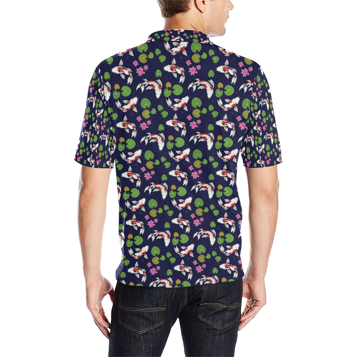 Koi Carp Pattern Design Themed Print Men Polo Shirt