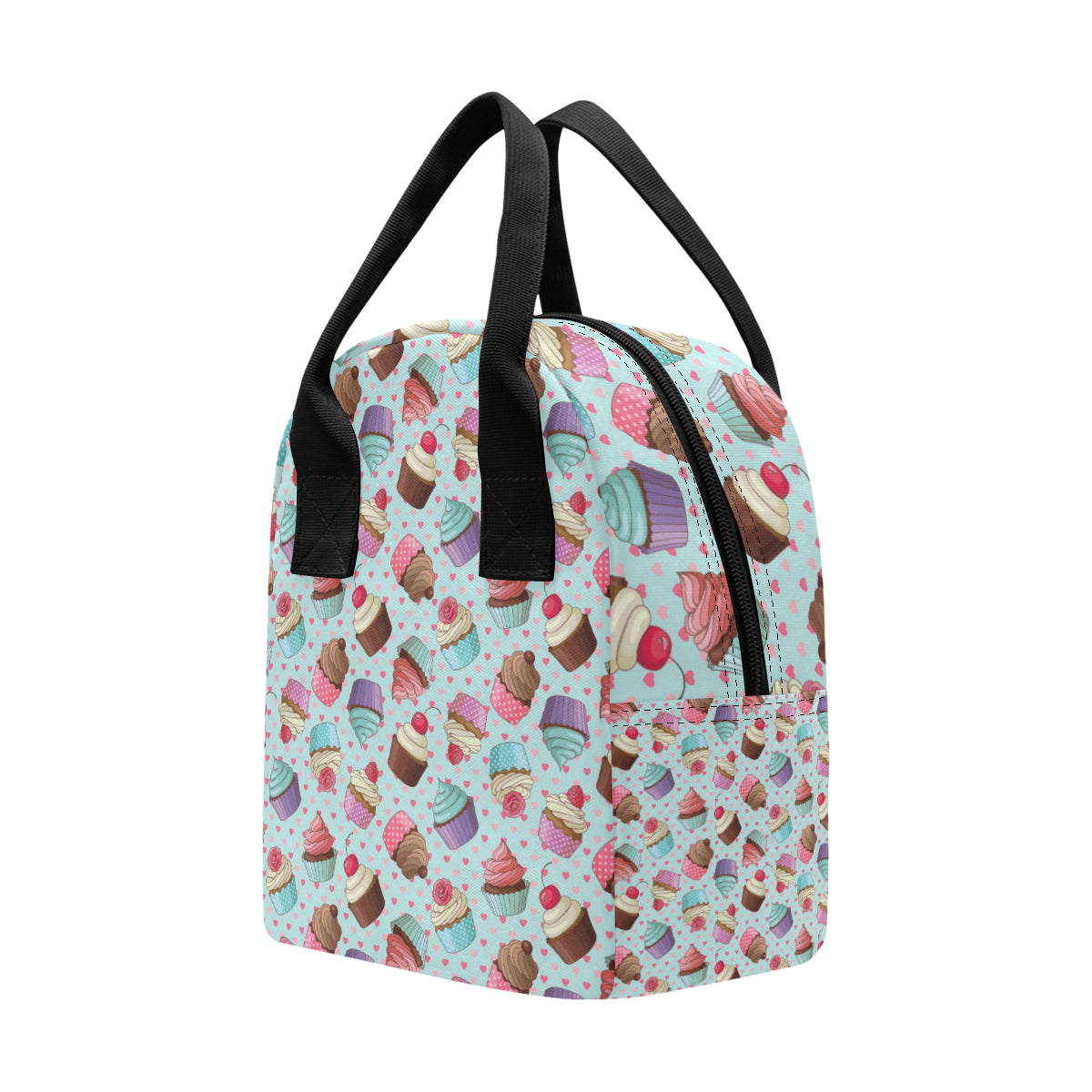 Cupcakes Fancy Heart Print Pattern Insulated Lunch Bag