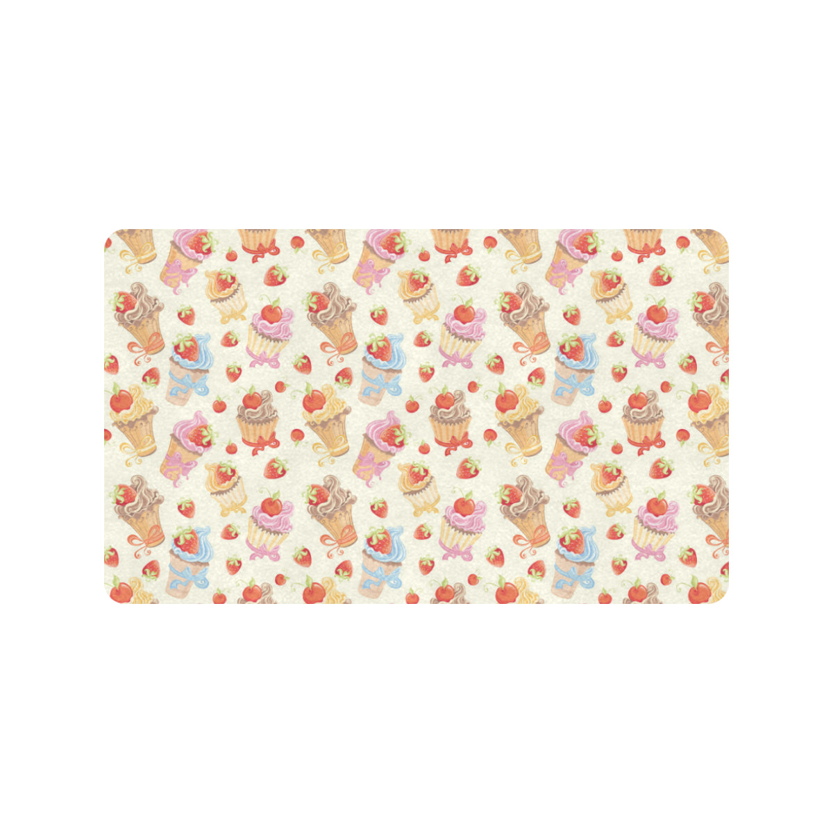 Cupcakes Strawberry Cherry Print Rubber Doormat