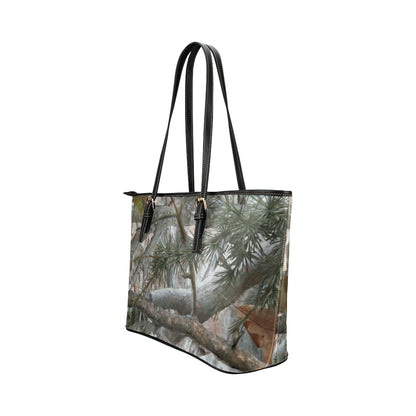 Camo Realistic Tree Forest Pattern Leather Tote Bag