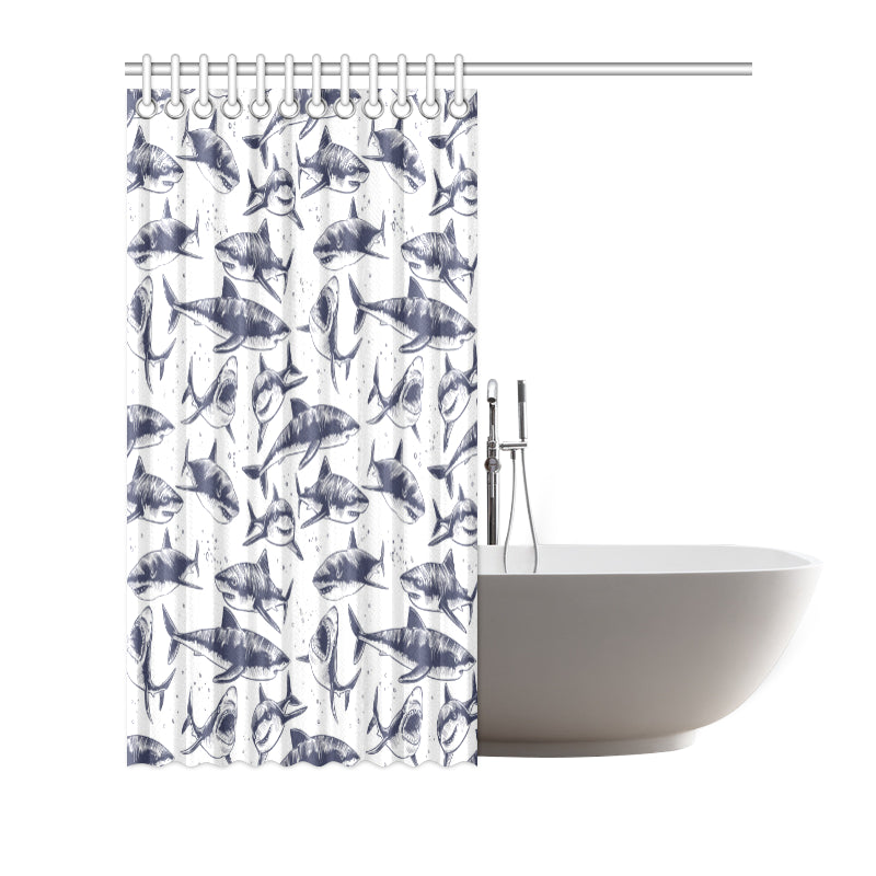 Great White Shark Pattern Print Design 02 Shower Curtain