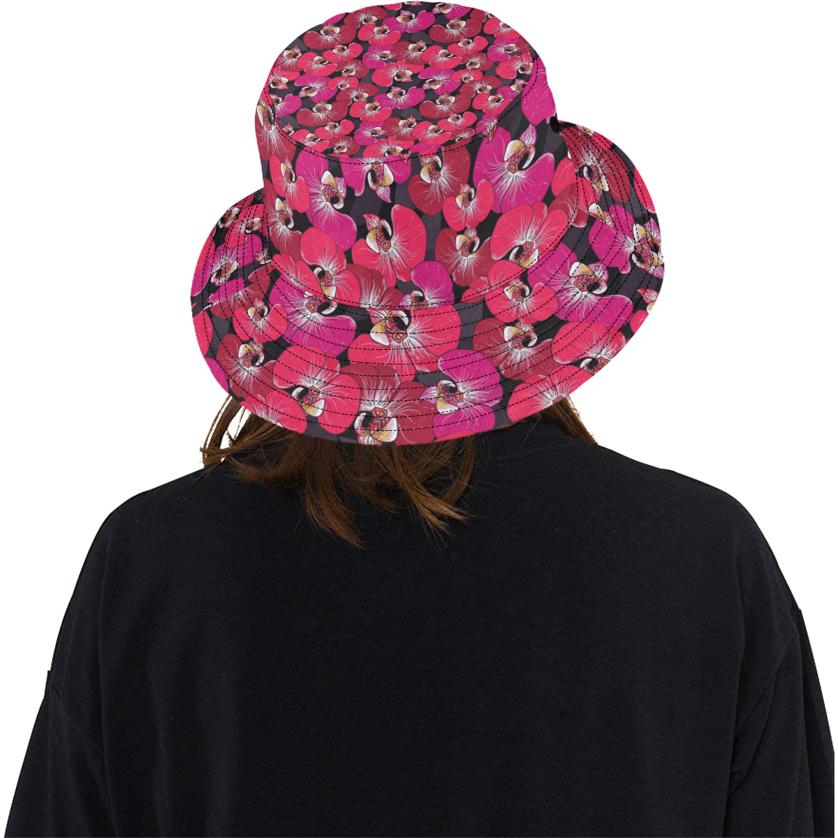 Orchid Red Pattern Print Design OR05 Unisex Bucket Hat