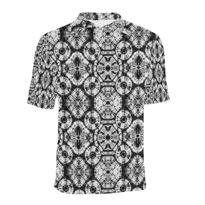 Tie Dye Black White Design Print Men Polo Shirt