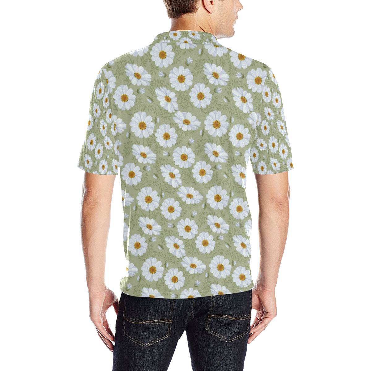 Daisy Yellow Print Pattern Men Polo Shirt