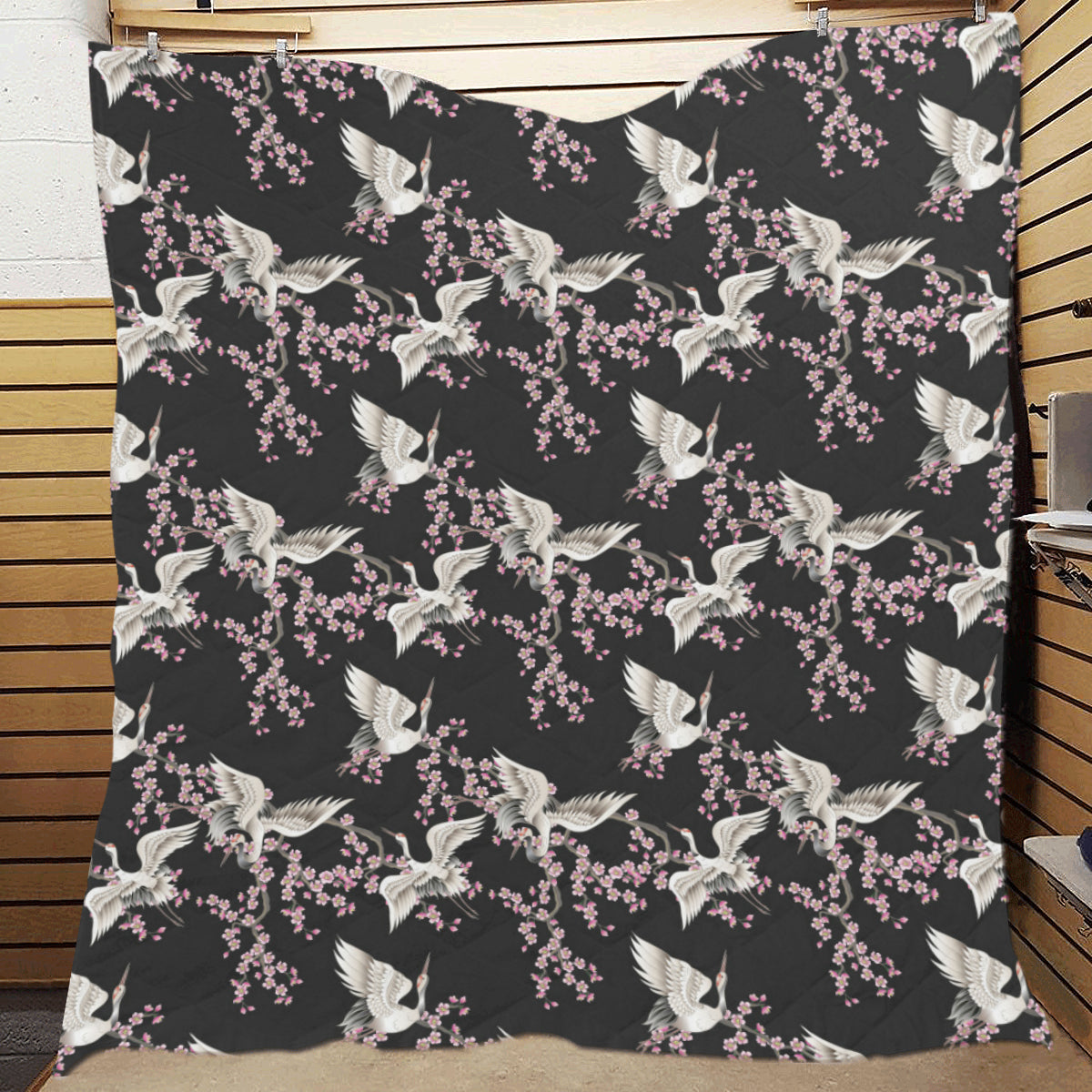 Crane Pattern Print Design 01 Premium Quilt