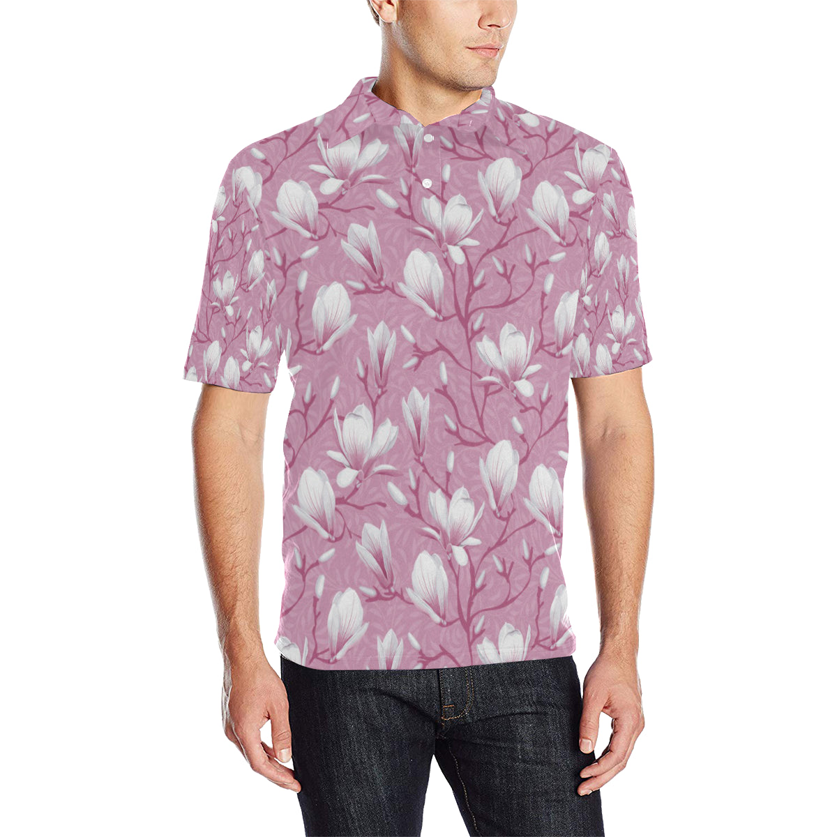 Magnolia Pattern Print Design MAG05 Men Polo Shirt