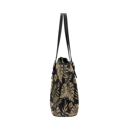 Brown Tropical Palm Leaves Leather Tote Bag