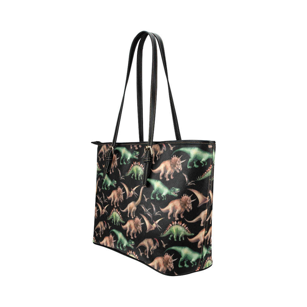 Dinosaur Print Pattern Leather Tote Bag
