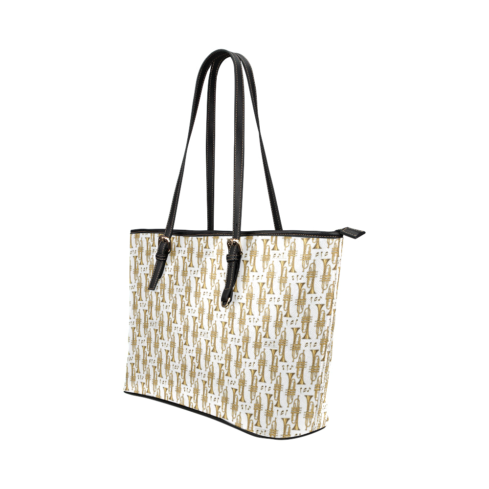 Trumpet with Music Note Print Leather Tote Bag