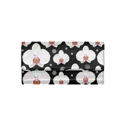 Orchid White Pattern Print Design OR09 Women's Trifold Wallet