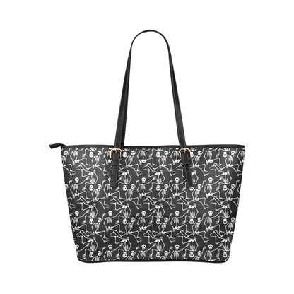 Skeleton Themed Print Leather Tote Bag