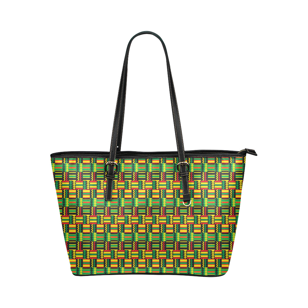 African Zip Zag Print Pattern Leather Tote Bag