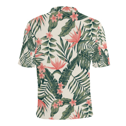 Tropical Flower Palm Leaves Men Polo Shirt