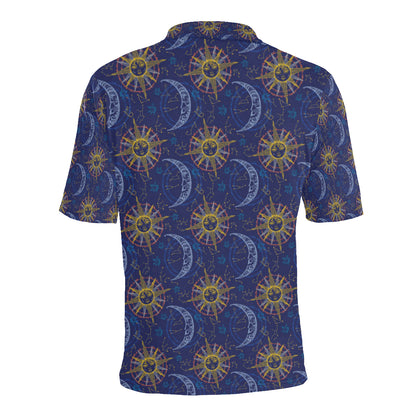 Celestial Moon Sun Pattern Print Design 01 Men Polo Shirt