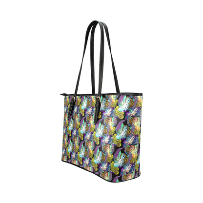 Unicorn With Wings Print Pattern Leather Tote Bag