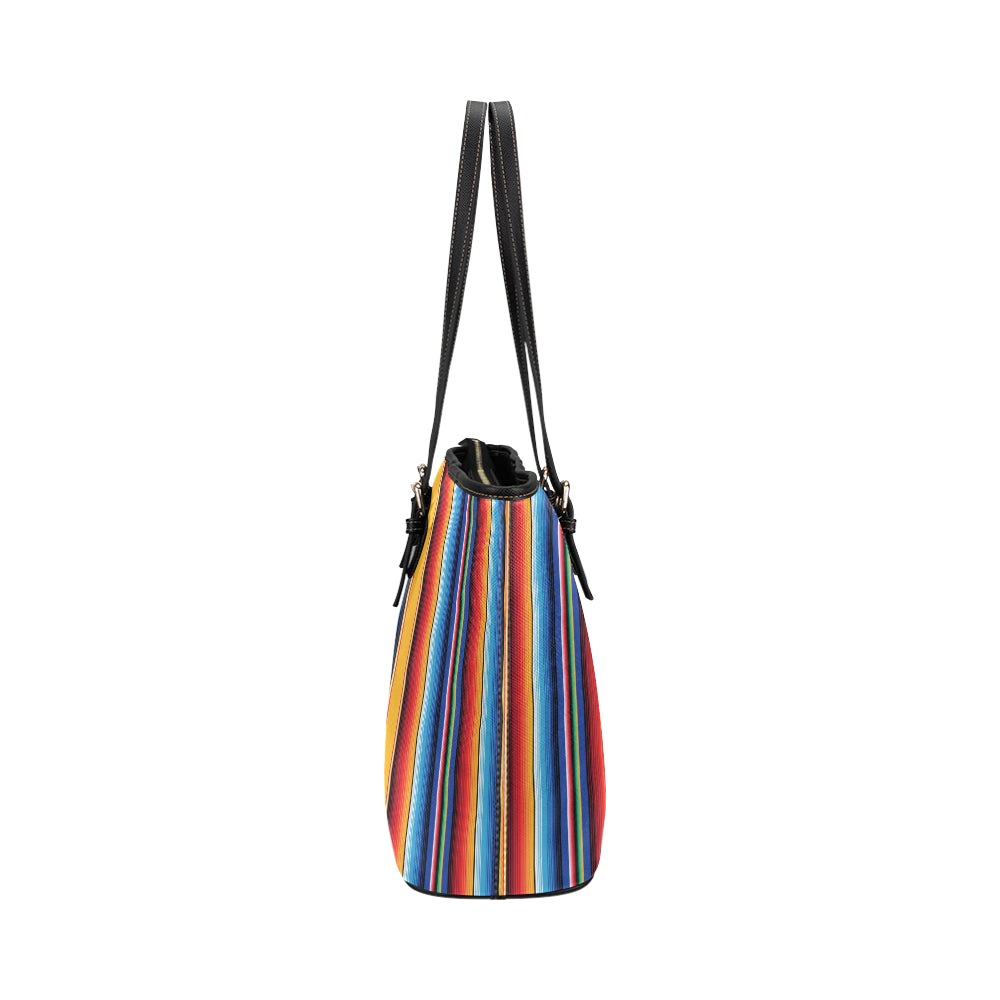 Mexican Blanket Stripe Print Pattern Leather Tote Bag