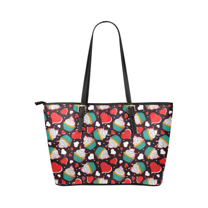 Cupcakes Heart Print Pattern Leather Tote Bag