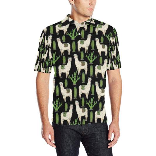 Llama Cactus Pattern Print Design 011 Men Polo Shirt