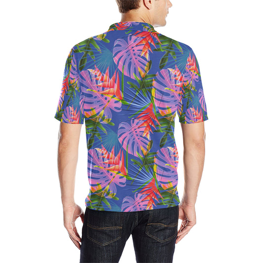 Tropical Flower Pattern Print Design TF025 Men Polo Shirt