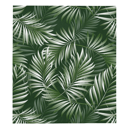 White Green Tropical Palm Leaves Premium Quilt