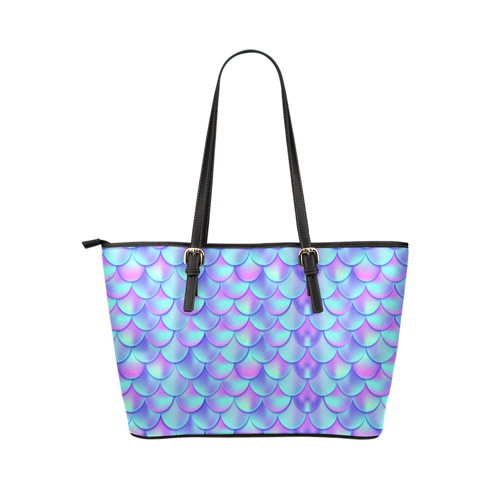Mermaid Tail Design Print Pattern Leather Tote Bag
