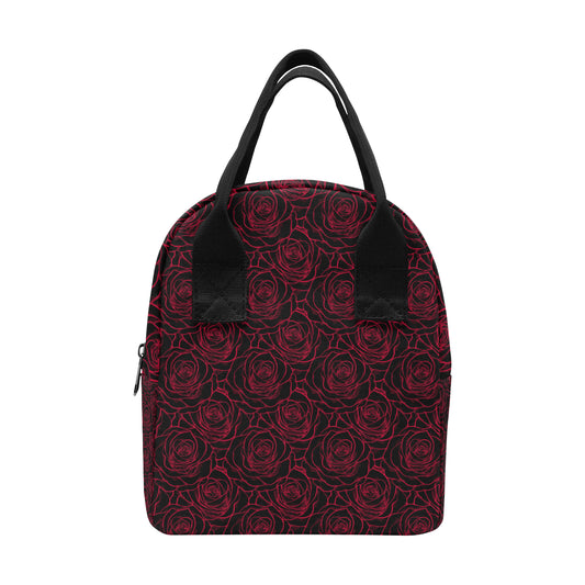Red Rose Design Print Insulated Lunch Bag