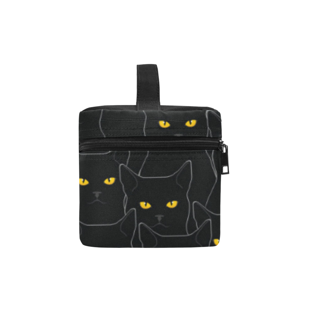 Black Cat Yellow Eyes Print Pattern Makeup Bag