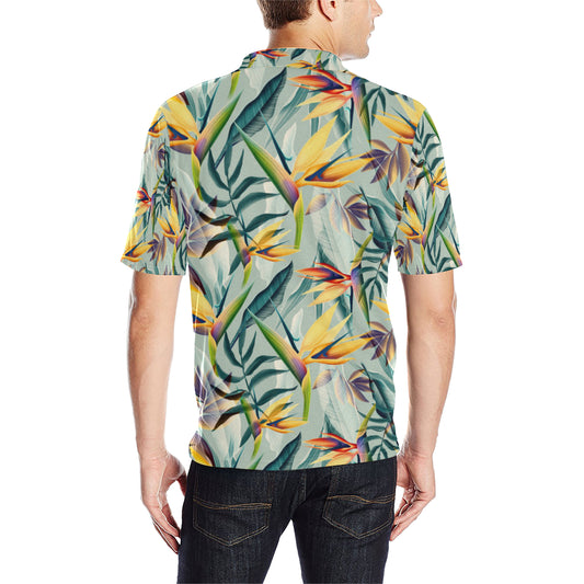 Tropical Flower Pattern Print Design TF022 Men Polo Shirt