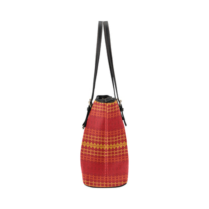 Southwest Red Gold Design Themed Print Leather Tote Bag