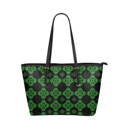 Celtic Knot Green Neon Design Leather Tote Bag