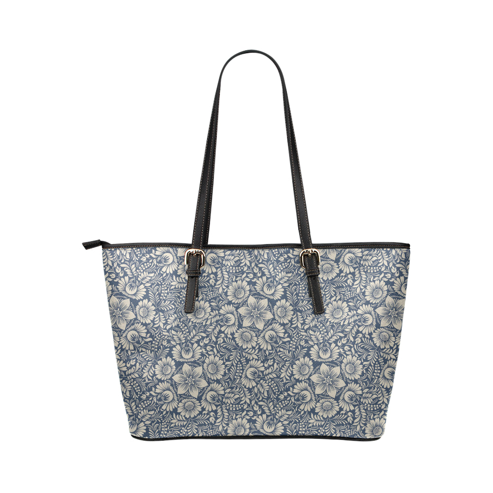 Elegant Floral Print Pattern Leather Tote Bag
