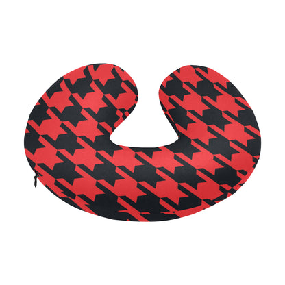 Houndstooth Red Pattern Print Design 03 U-Shaped Travel Neck Pillow
