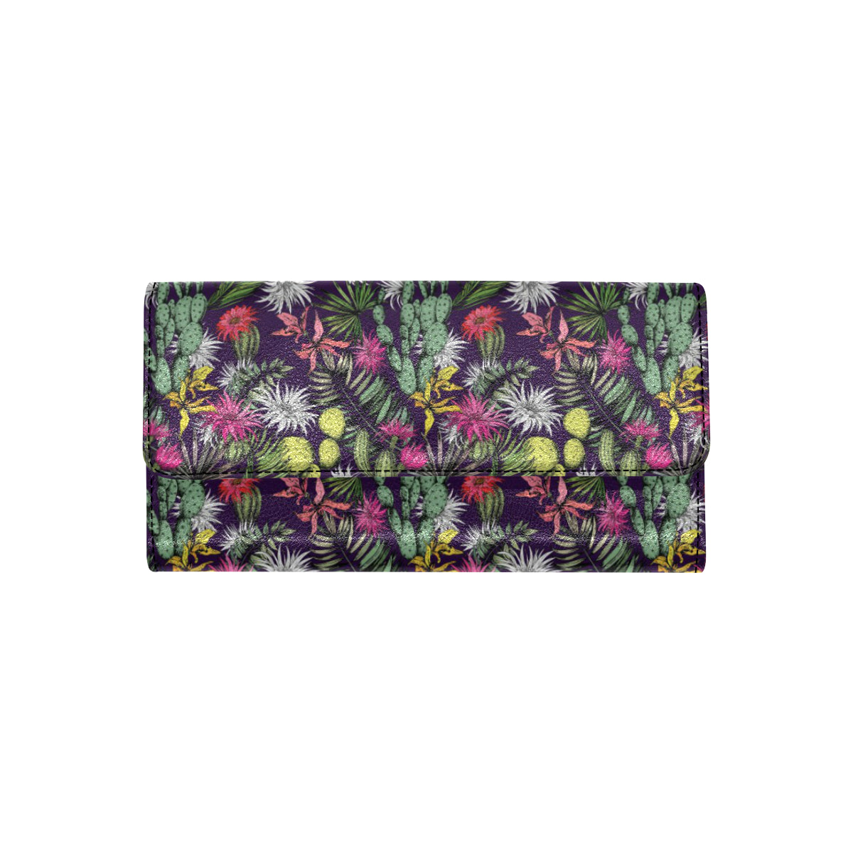 Cactus Pattern Print Design 08 Women's Trifold Wallet