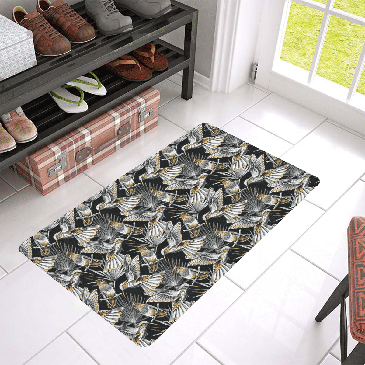 Hummingbird Gold Design Themed Print Rubber Doormat