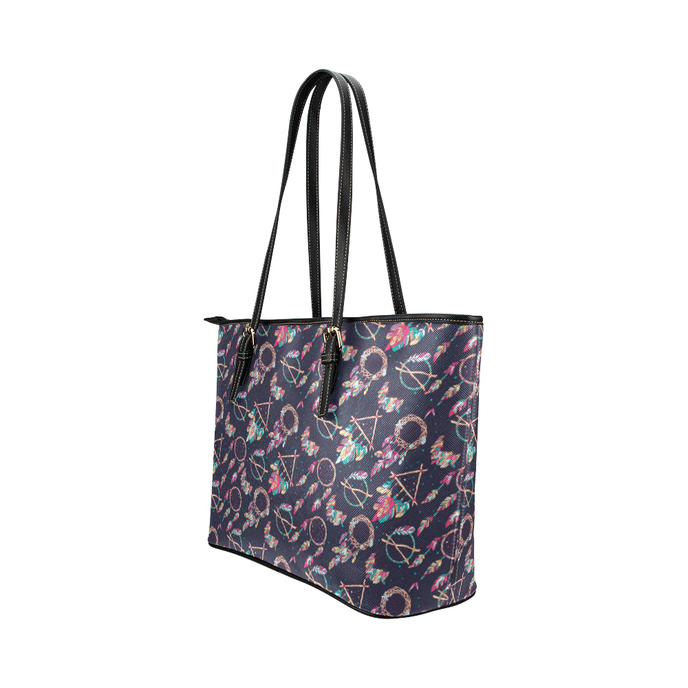 Boho Dream Catcher Colorful Leather Tote Bag