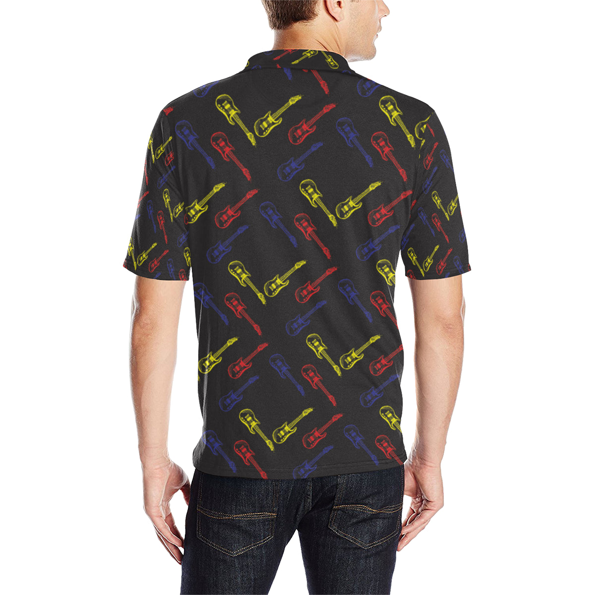Electric Guitar Pattern Print Design 03 Men Polo Shirt