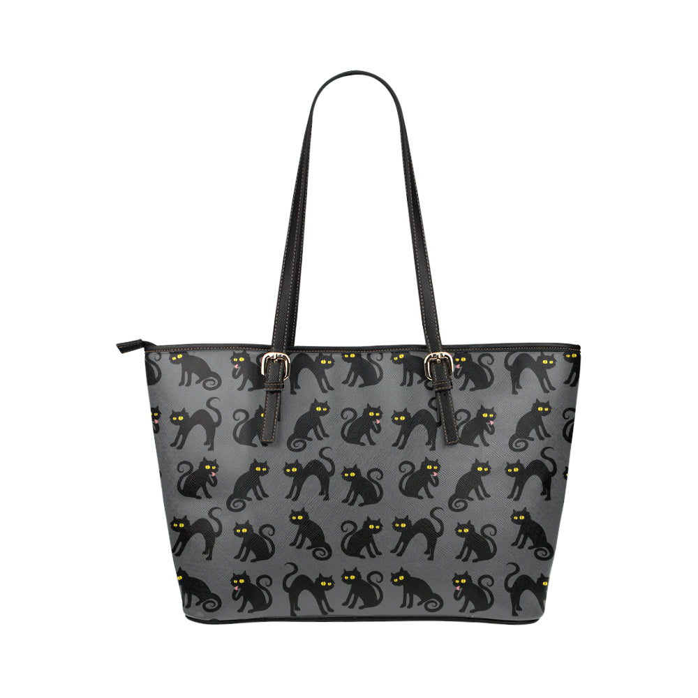 Black Cat Cute Print Pattern Leather Tote Bag