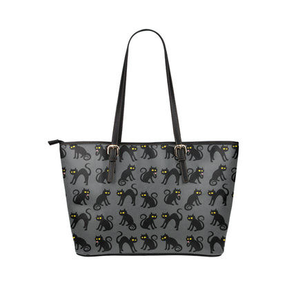 Black Cat Cute Print Pattern Leather Tote Bag