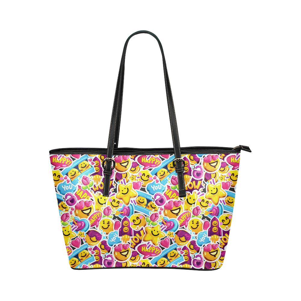 Emoji Sticker Print Pattern Leather Tote Bag