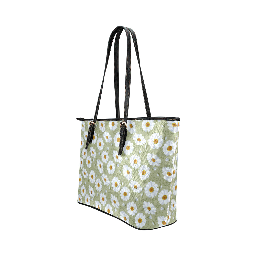 Daisy Yellow Print Pattern Leather Tote Bag